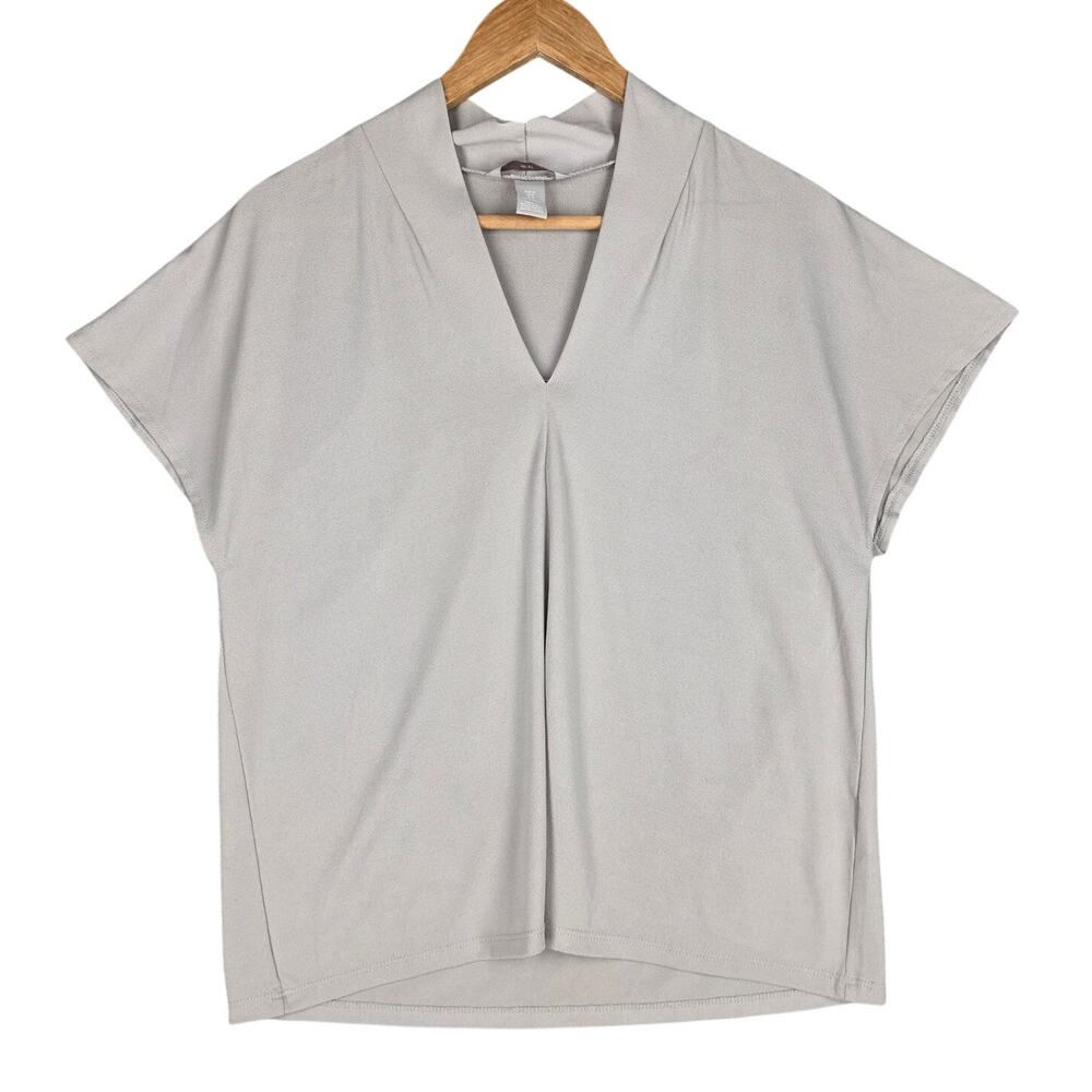 H&M V‑NECK SHORT‑SLEEVE BLOUSE – LIGHT GRAY – SIZE M – LIGHTWEIGHT